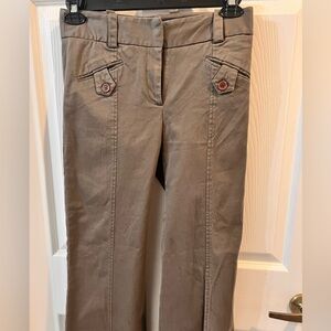 Navy Green Cotton Straight-Leg Pants with Buttoned Flap Pockets.Low rise.